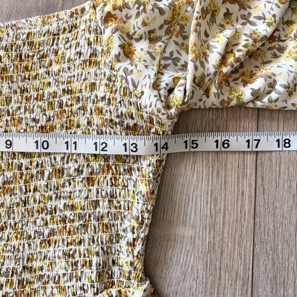 Promesa Floral Butter Yellow Smocked Midi Dress Womens Small Boho Cottagecore - Picture 7 of 16